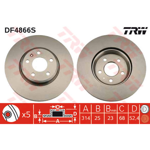 TRW DF4866S Brake Disc, Front