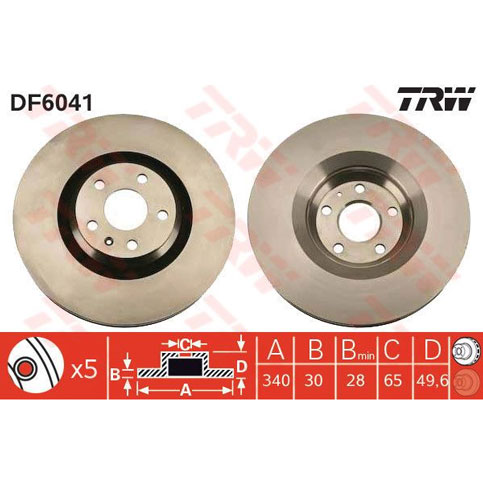 TRW DF6041S Brake Disc, Front